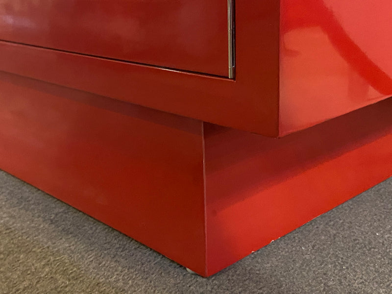 A Parzinger Style Cabinet, Commode or Server Lacquered in Red and White