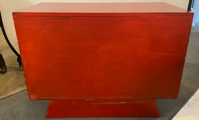 A Parzinger Style Cabinet, Commode or Server Lacquered in Red and White
