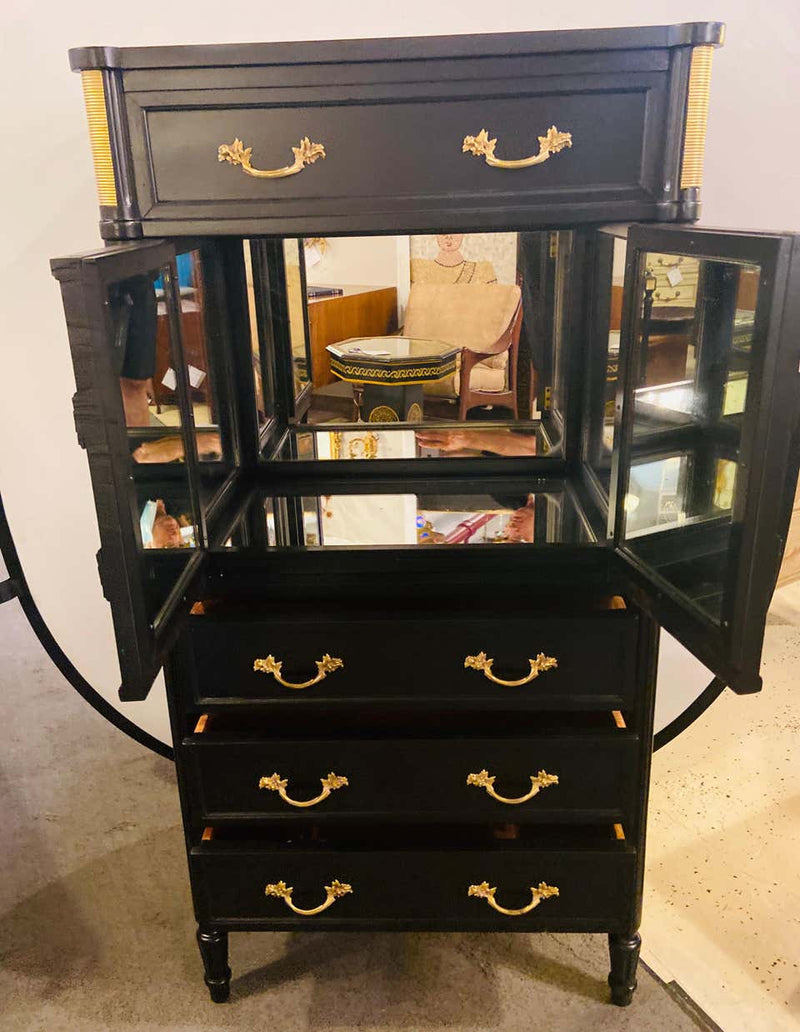 Hollywood Regency Bar, Abattant or Ebony Chest in Manner of Maison Jansen