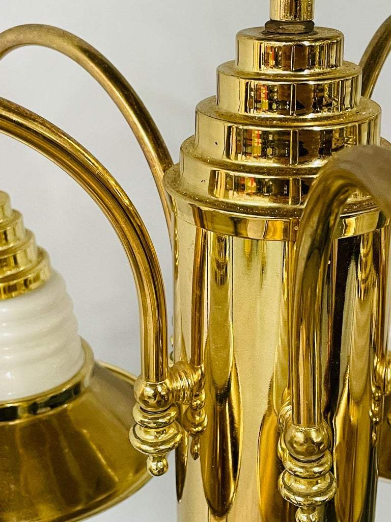 Art Deco Style Brass Torch Style 5 Arms Chandelier or Pendant