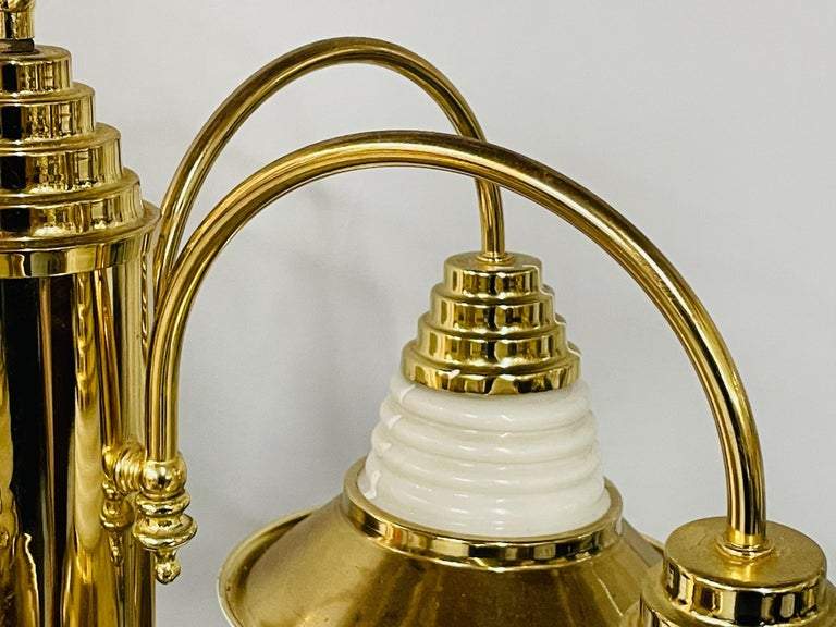 Art Deco Style Brass Torch Style 5 Arms Chandelier or Pendant