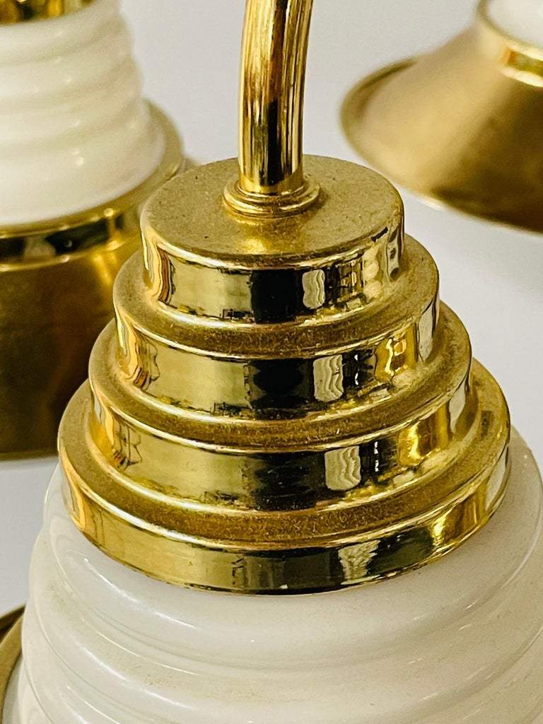 Art Deco Style Brass Torch Style 5 Arms Chandelier or Pendant