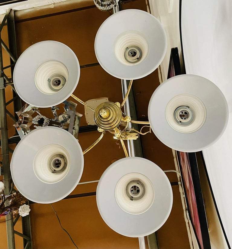 Art Deco Style Brass Torch Style 5 Arms Chandelier or Pendant