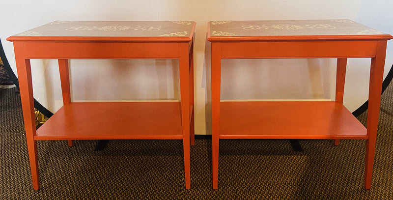 Pair of Walnut Paint Decorated Mid Century Modern End/Night/Lamp/Side Tables