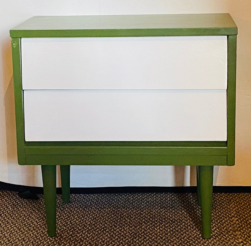 Pair of Mid Century Modern Two Tone Paint Decorated Night Stands or Lamp Tables