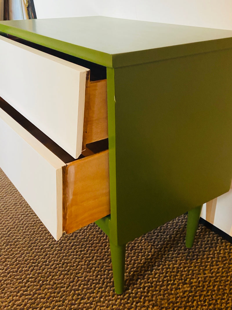 Pair of Mid Century Modern Two Tone Paint Decorated Night Stands or Lamp Tables