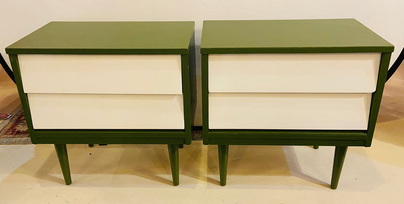 Pair of Mid Century Modern Two Tone Paint Decorated Night Stands or Lamp Tables