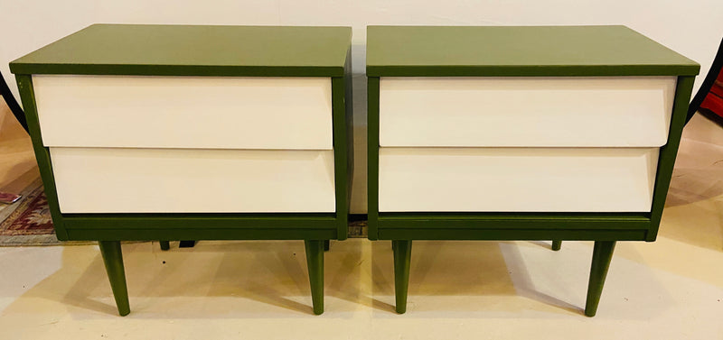 Pair of Mid Century Modern Two Tone Paint Decorated Night Stands or Lamp Tables