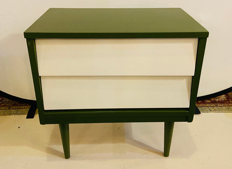 Pair of Mid Century Modern Two Tone Paint Decorated Night Stands or Lamp Tables
