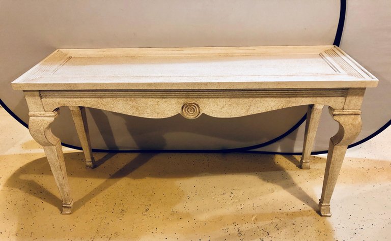 Pair of Custom Quality Hollywood Regency Style Center Console Tables Distressed