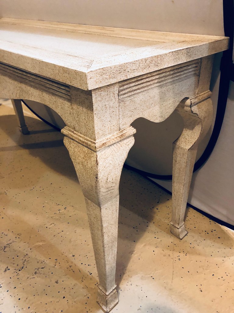 Pair of Custom Quality Hollywood Regency Style Center Console Tables Distressed