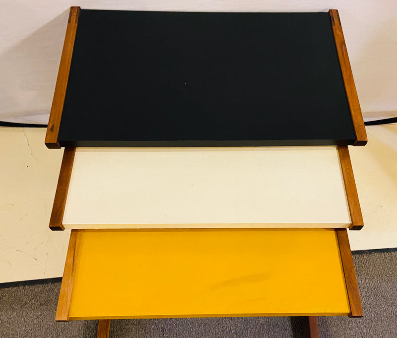Mid Century Modern Set of Walnut Vinyl Nesting Side Tables By Jens Risom, 1960's