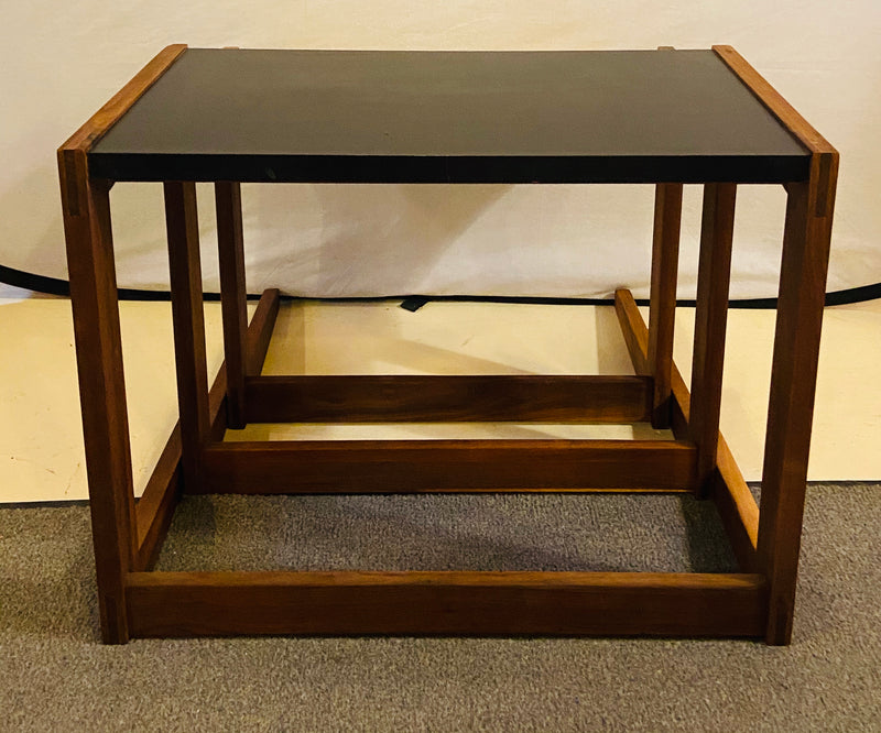 Mid Century Modern Set of Walnut Vinyl Nesting Side Tables By Jens Risom, 1960's