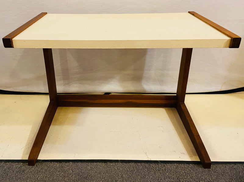 Mid Century Modern Set of Walnut Vinyl Nesting Side Tables By Jens Risom, 1960's