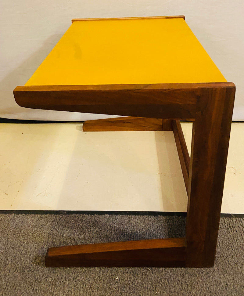 Mid Century Modern Set of Walnut Vinyl Nesting Side Tables By Jens Risom, 1960's