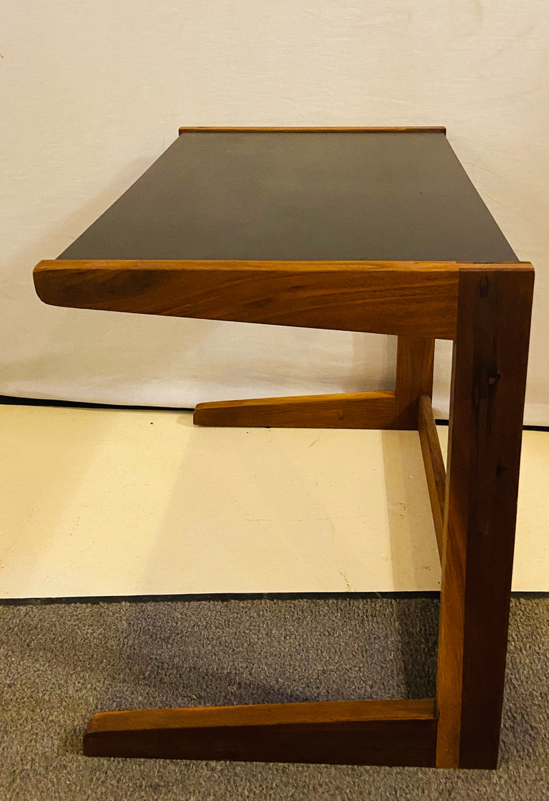 Mid Century Modern Set of Walnut Vinyl Nesting Side Tables By Jens Risom, 1960's
