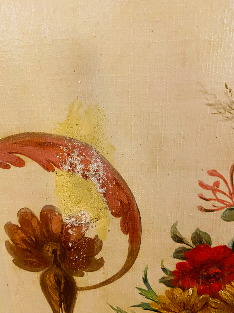 18th Century French Oil Canvas, Hand Painted Four-Panel Room Divider/Screen