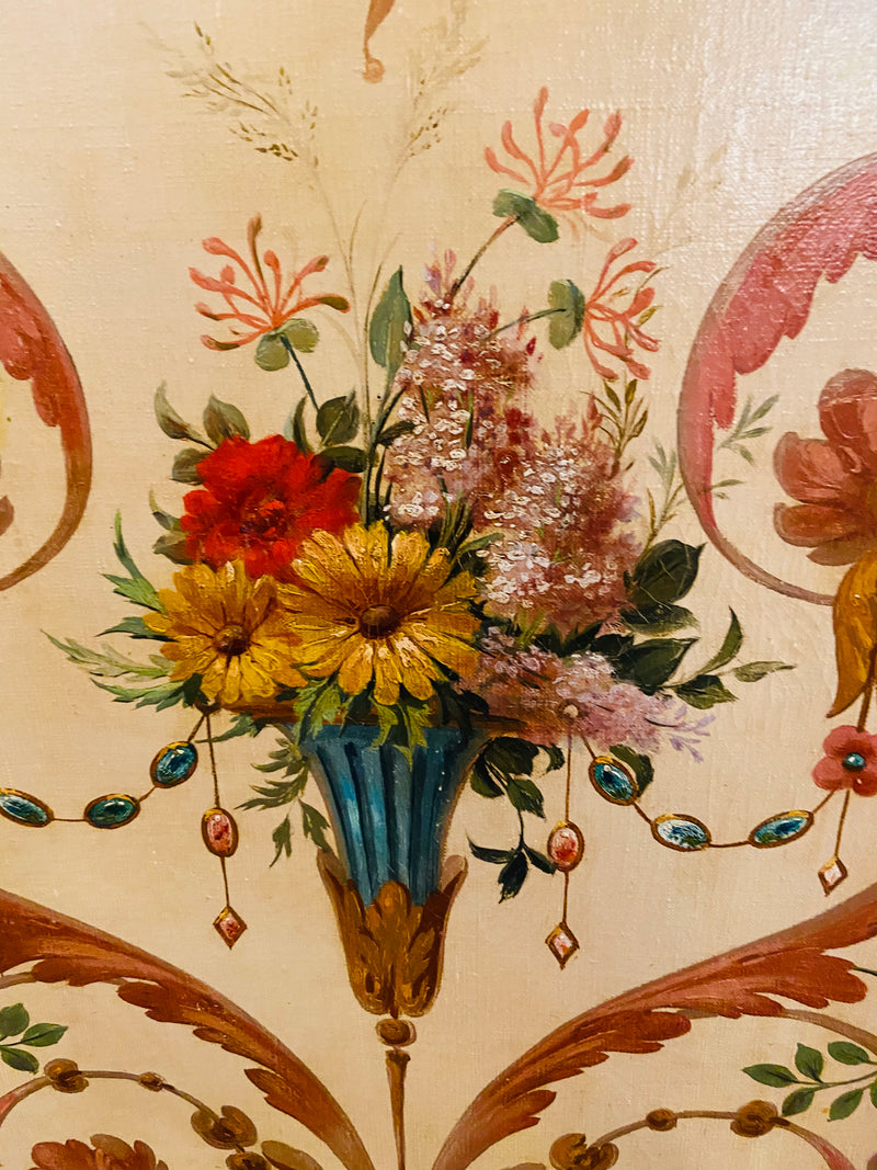 18th Century French Oil Canvas, Hand Painted Four-Panel Room Divider/Screen