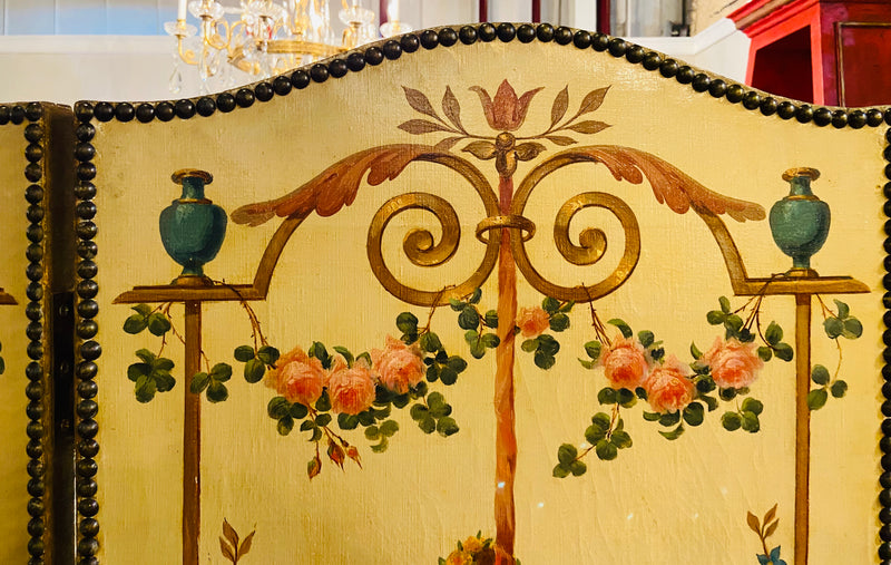 18th Century French Oil Canvas, Hand Painted Four-Panel Room Divider/Screen