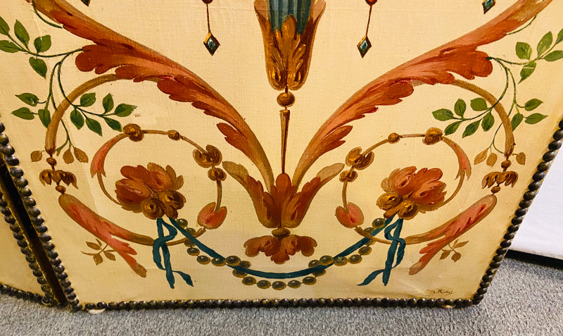 18th Century French Oil Canvas, Hand Painted Four-Panel Room Divider/Screen