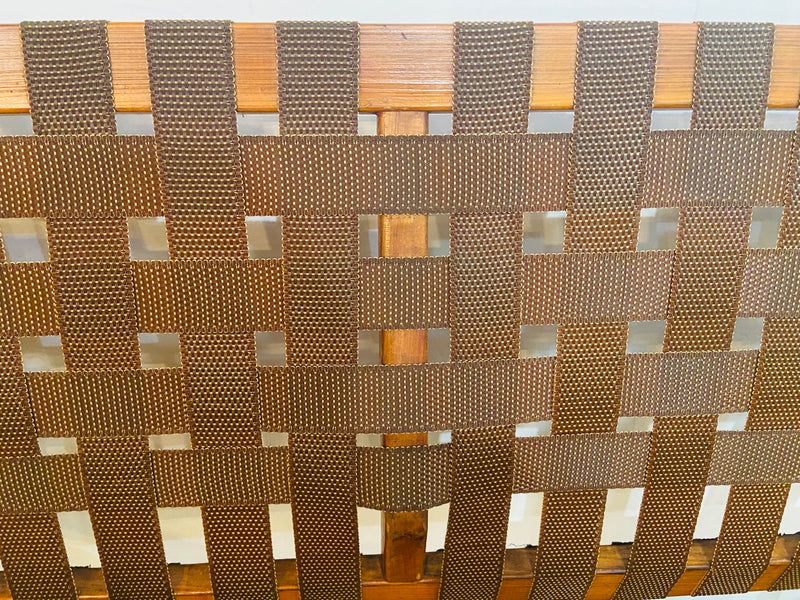 Mid-Century Modern Weaved Strap and Canvas Bench in the manner of Jens Risom