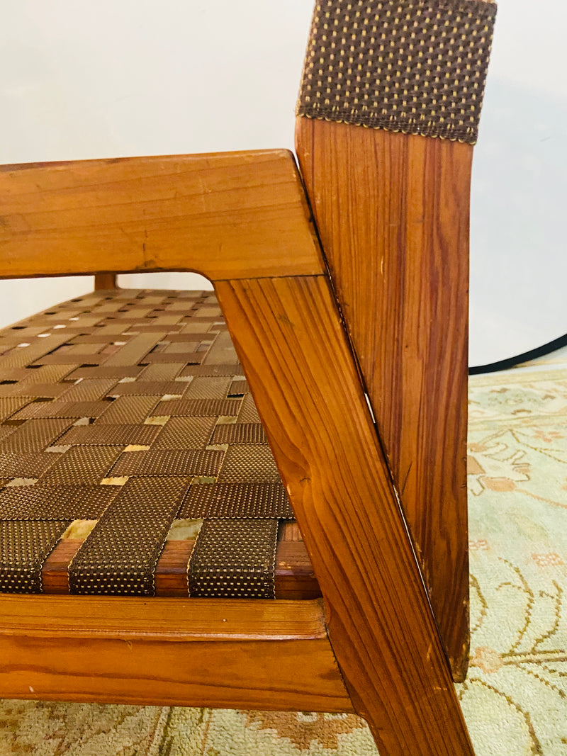 Mid-Century Modern Weaved Strap and Canvas Bench in the manner of Jens Risom