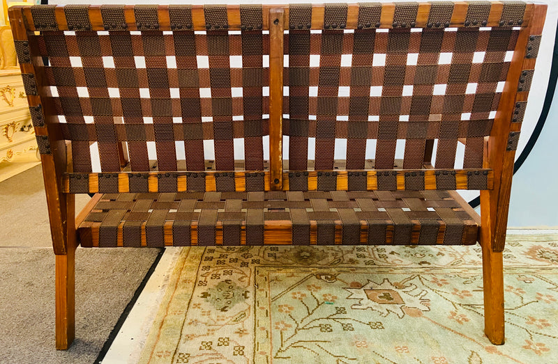 Mid-Century Modern Weaved Strap and Canvas Bench in the manner of Jens Risom