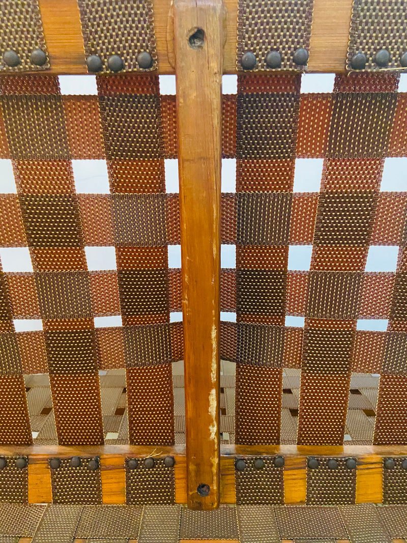 Mid-Century Modern Weaved Strap and Canvas Bench in the manner of Jens Risom