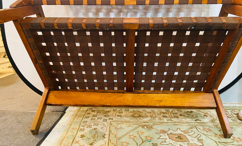 Mid-Century Modern Weaved Strap and Canvas Bench in the manner of Jens Risom