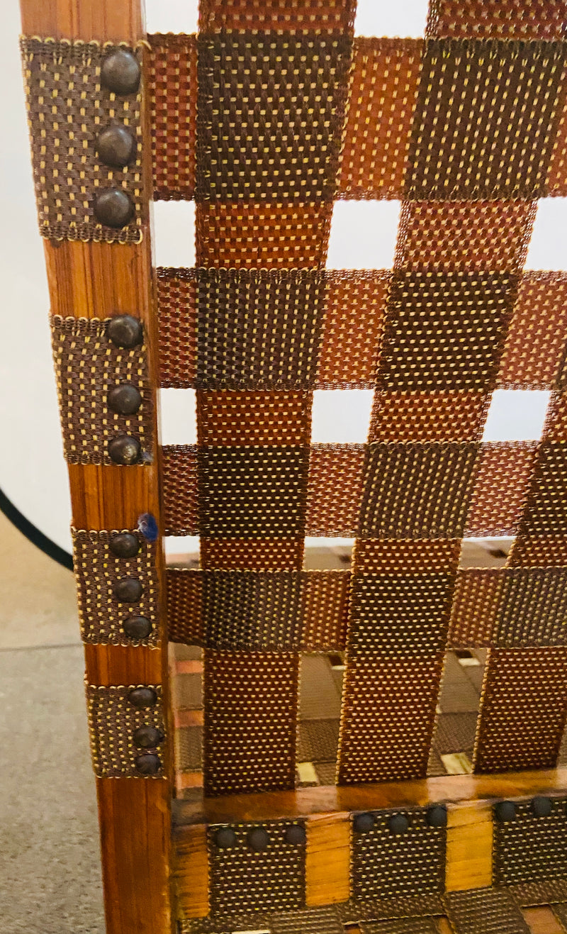 Mid-Century Modern Weaved Strap and Canvas Bench in the manner of Jens Risom