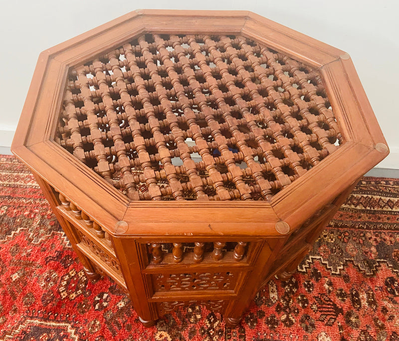 Moroccan Glass Top Carved Wood End or Side Table