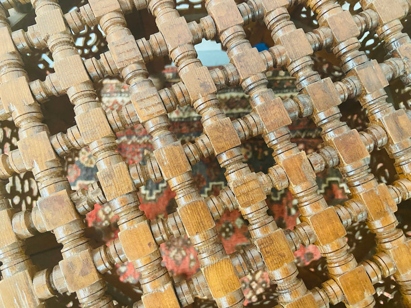 Moroccan Glass Top Carved Wood End or Side Table