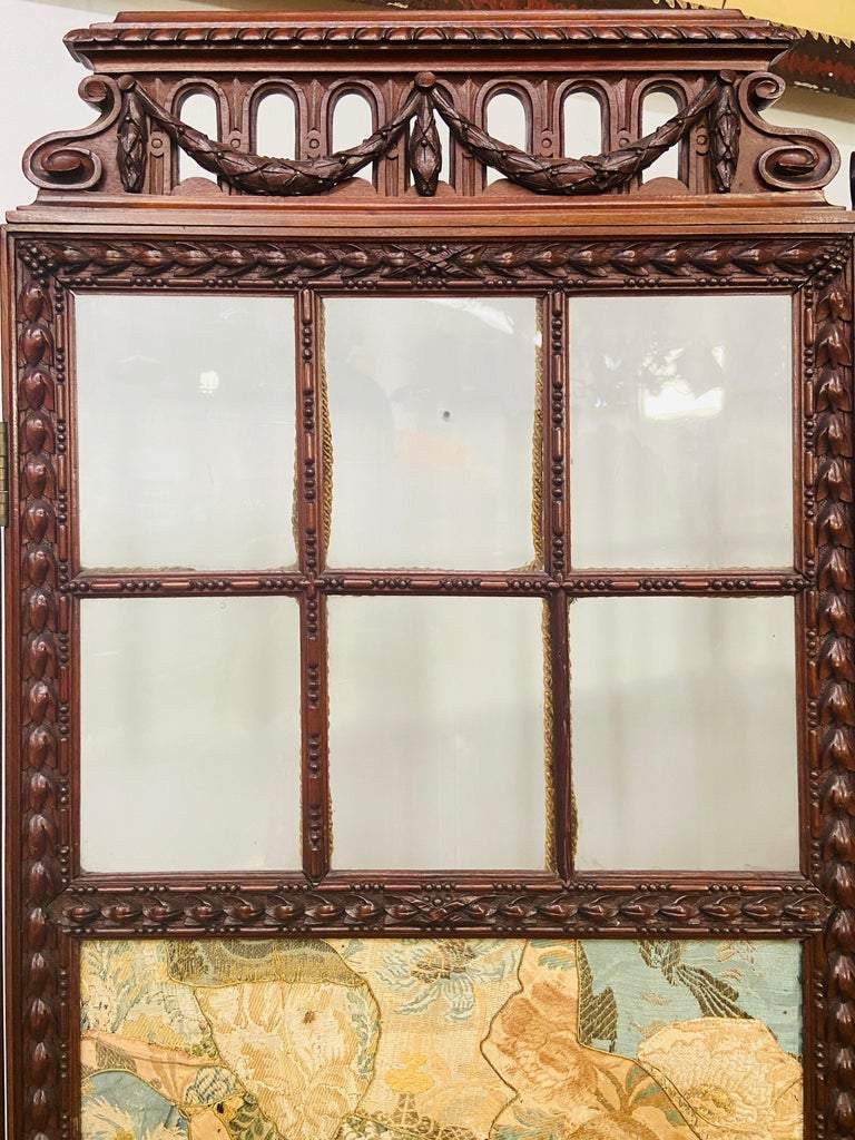 19th century English carved mahogany and glass four-panel room divider or scree