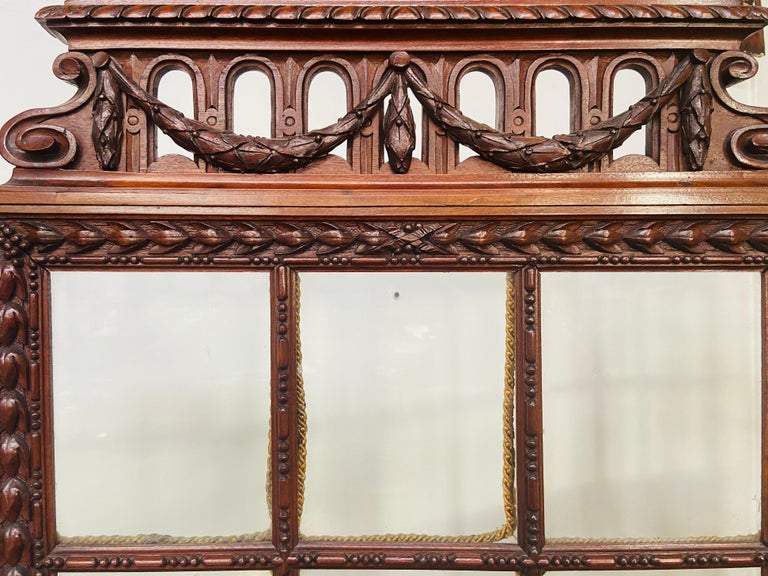 19th century English carved mahogany and glass four-panel room divider or scree