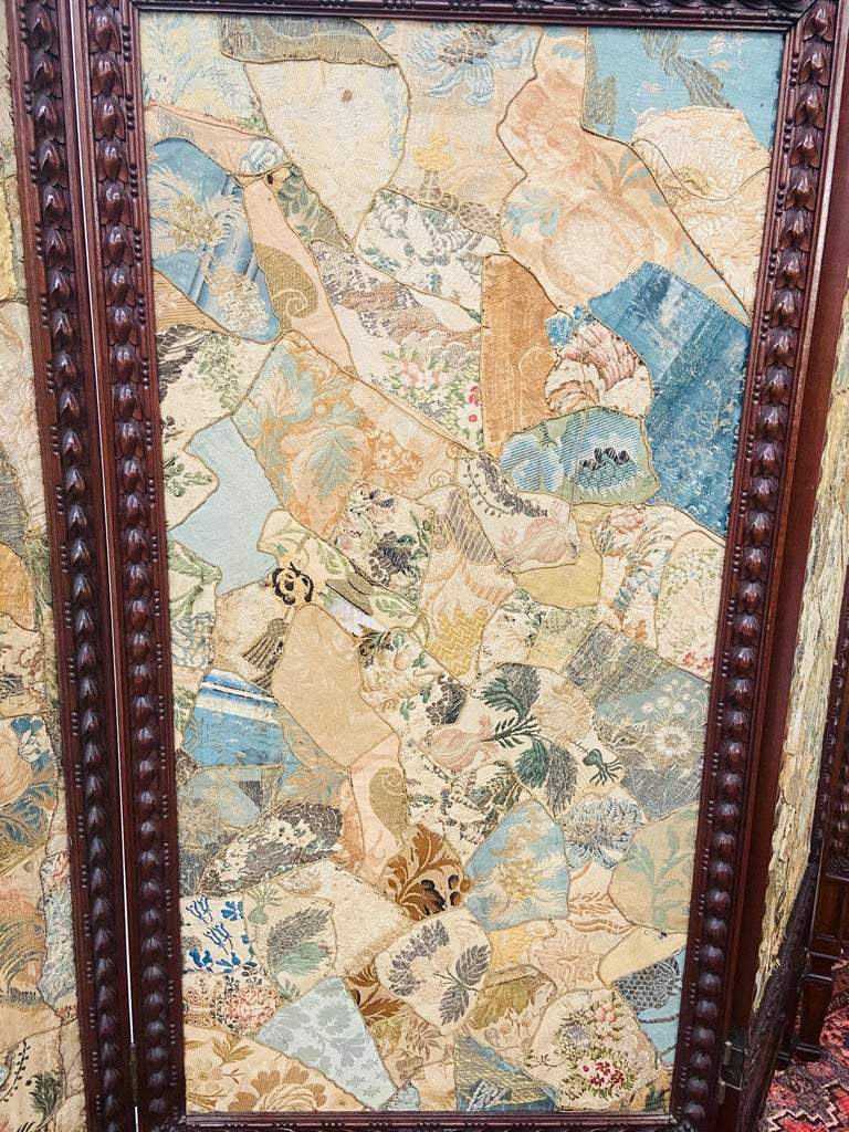 19th century English carved mahogany and glass four-panel room divider or scree