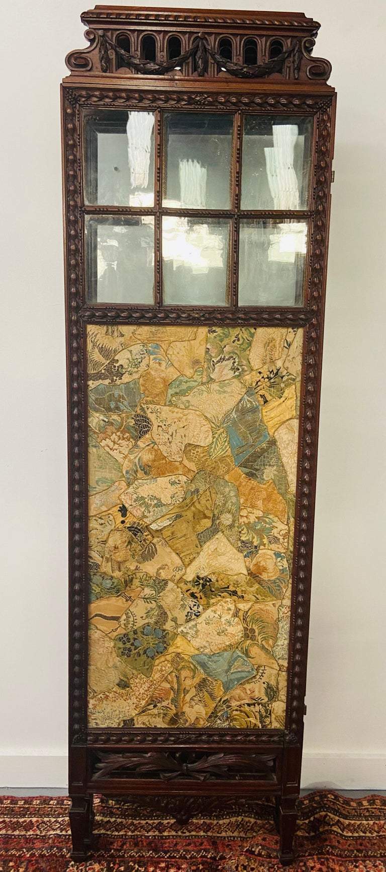 19th century English carved mahogany and glass four-panel room divider or scree
