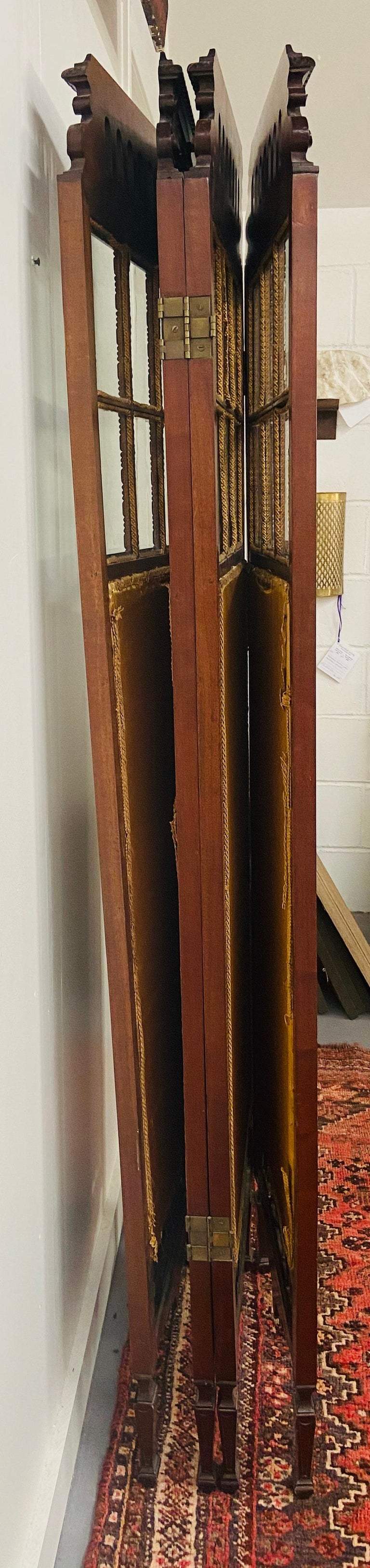 19th century English carved mahogany and glass four-panel room divider or scree