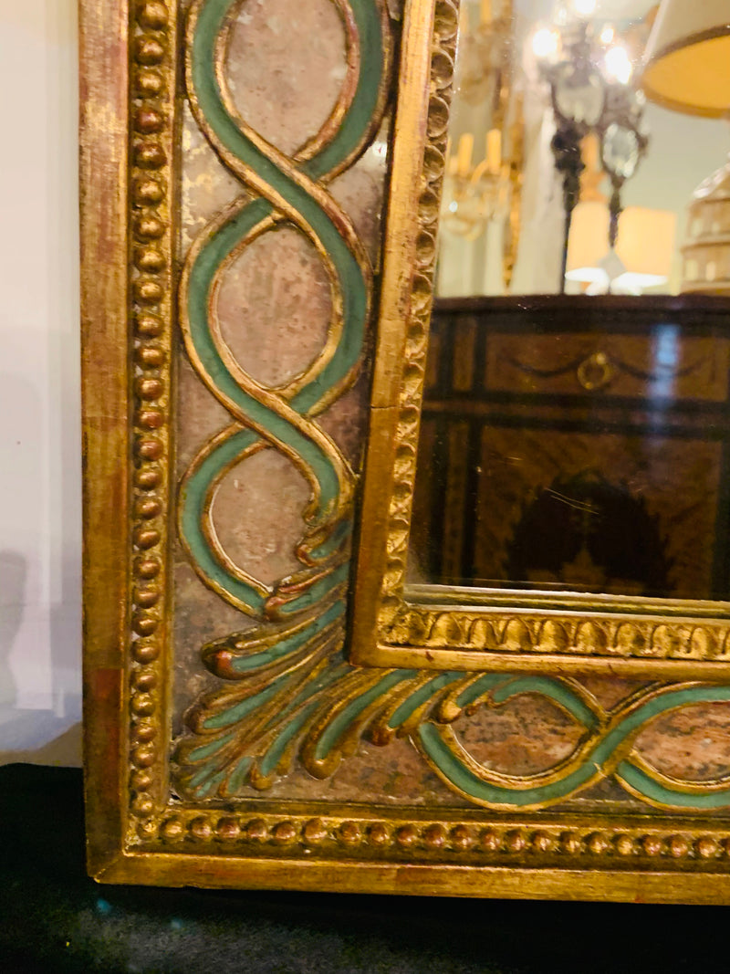 Antiqued Mirror, Gilt Wood & Handpainted Framed Wall/Vanity or Console Mirror