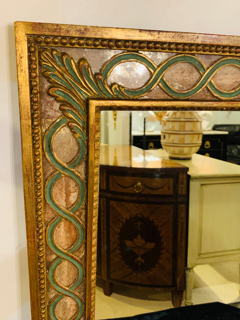 Antiqued Mirror, Gilt Wood & Handpainted Framed Wall/Vanity or Console Mirror