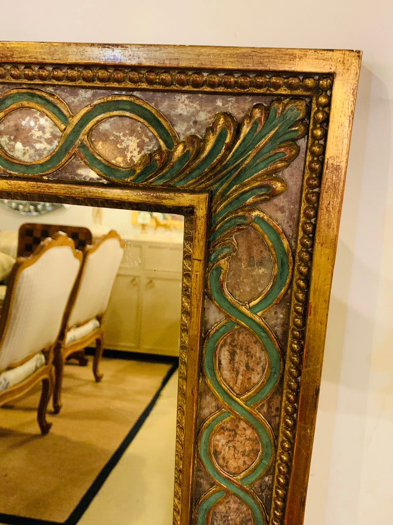 Antiqued Mirror, Gilt Wood & Handpainted Framed Wall/Vanity or Console Mirror