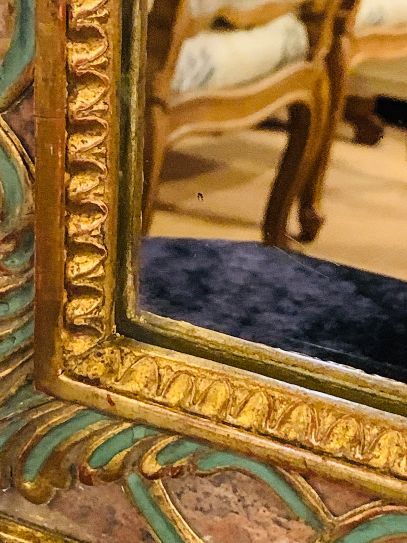 Antiqued Mirror, Gilt Wood & Handpainted Framed Wall/Vanity or Console Mirror