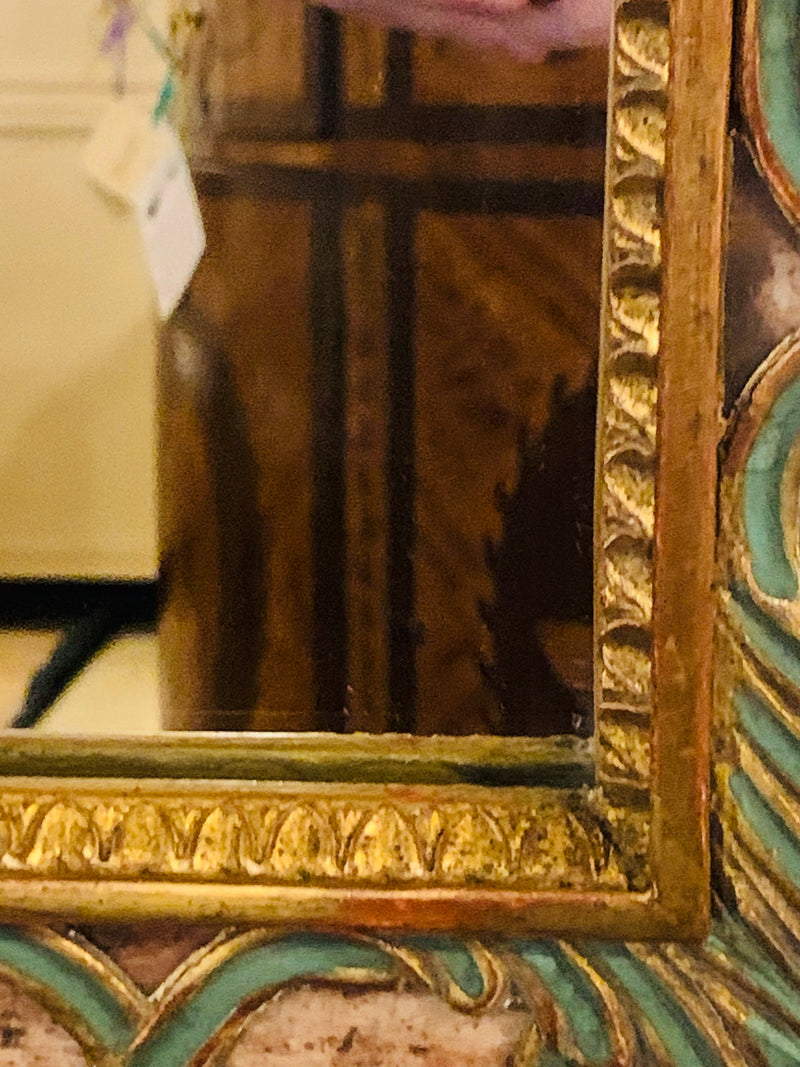 Antiqued Mirror, Gilt Wood & Handpainted Framed Wall/Vanity or Console Mirror