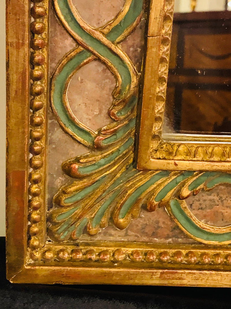 Antiqued Mirror, Gilt Wood & Handpainted Framed Wall/Vanity or Console Mirror