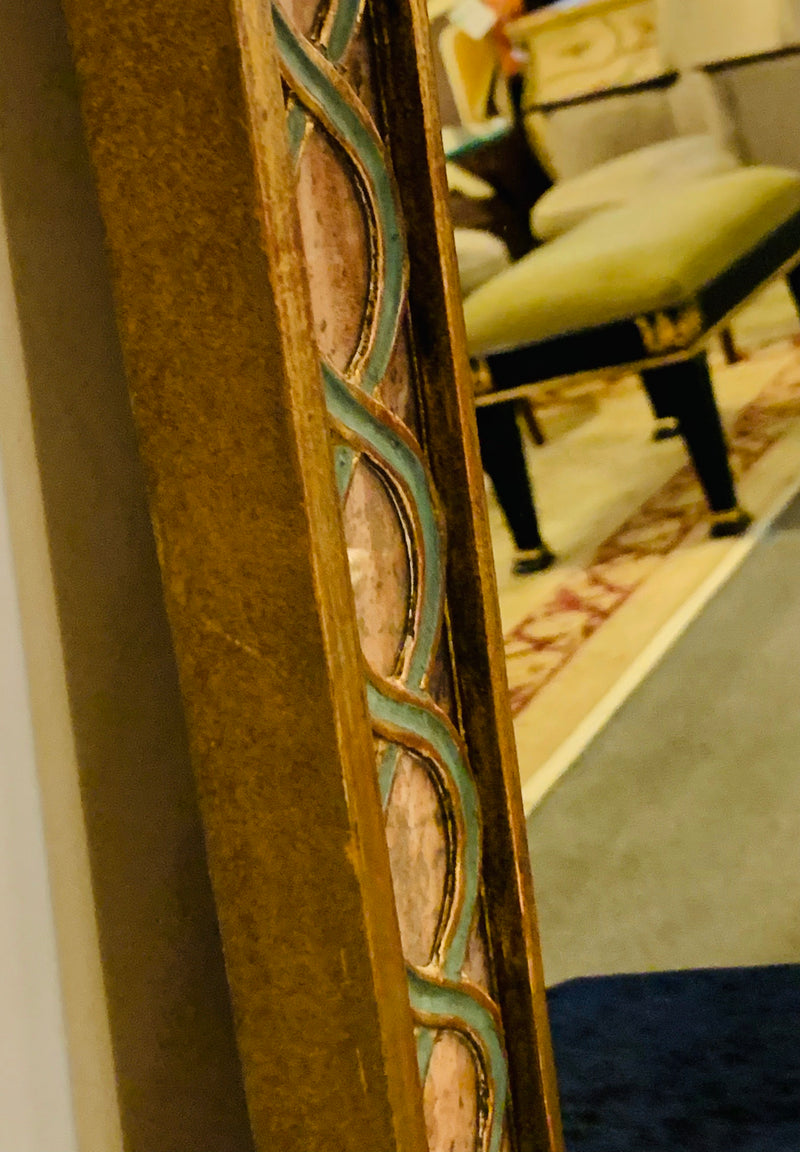 Antiqued Mirror, Gilt Wood & Handpainted Framed Wall/Vanity or Console Mirror