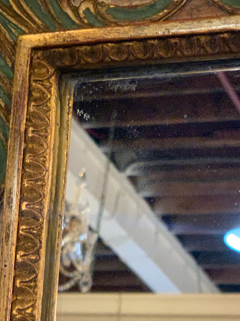 Antiqued Mirror, Gilt Wood & Handpainted Framed Wall/Vanity or Console Mirror