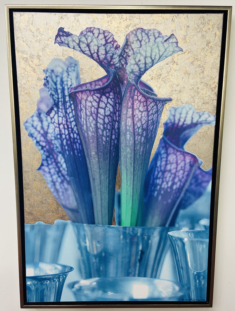 Mixed Media on Canvas with 23 Karat Gold Leaf Titled "Trumpets", Framed