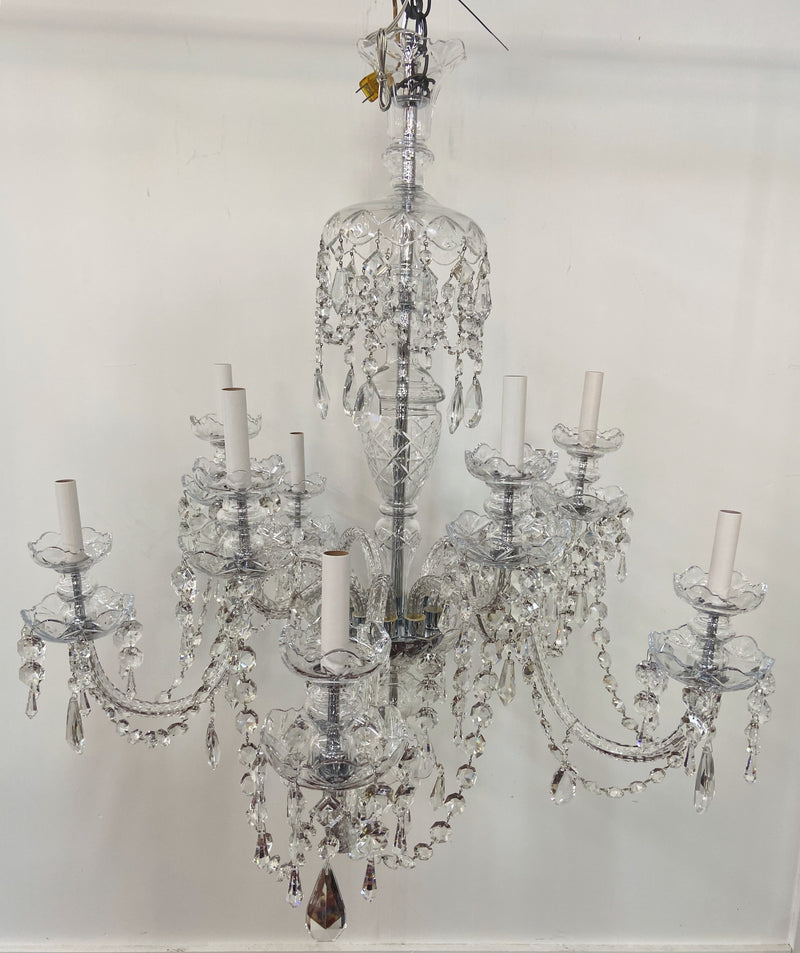 Art Deco Style Large Crystal Chandelier in the Manner of Waterford
