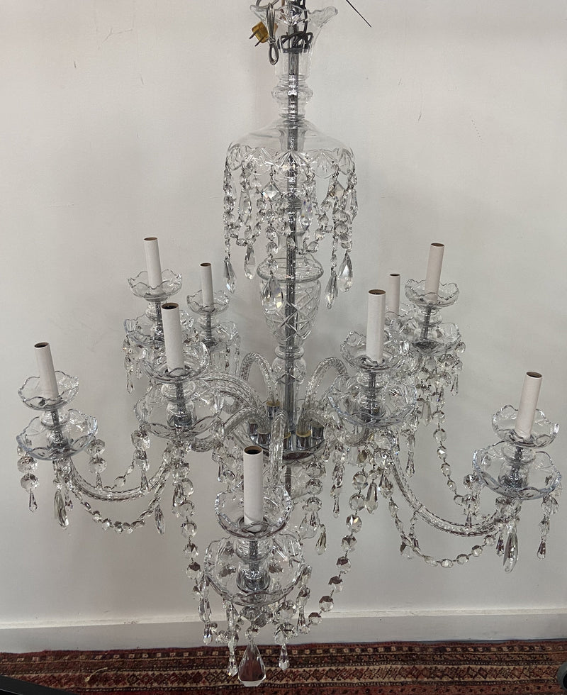 Art Deco Style Large Crystal Chandelier in the Manner of Waterford