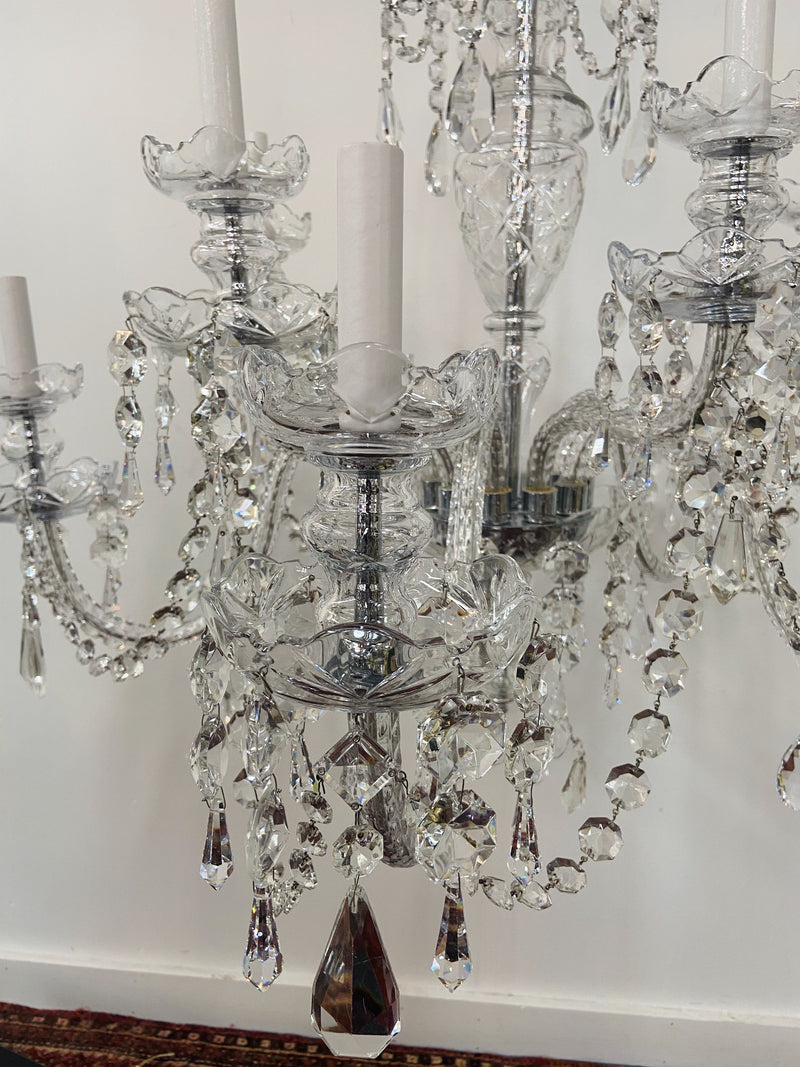 Art Deco Style Large Crystal Chandelier in the Manner of Waterford