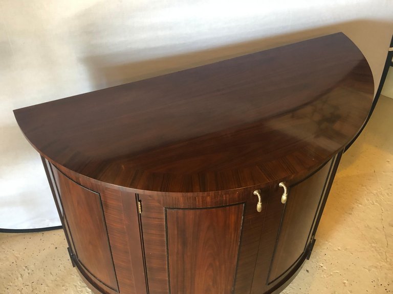 Demilune Georgian Style Baker Flame Mahogany Sideboard or Server Ebony Inlays